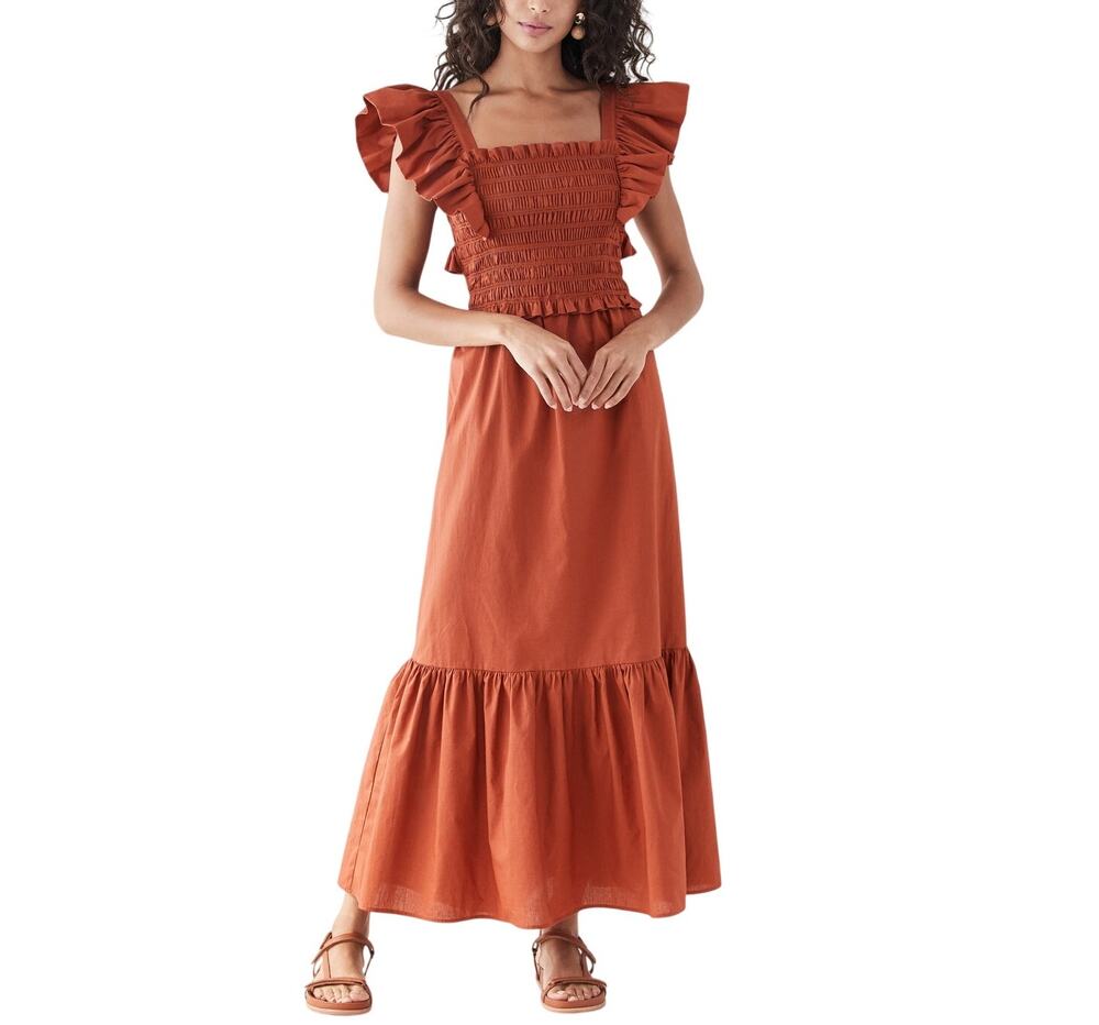 Sea Smocked Rust Gladys Maxi Dress Size S